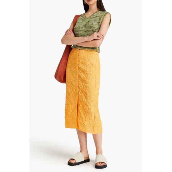 ACNE STUDIOS Idella Shirred Stretch Cotton Midi Skirt - 10 Us / 40 Eu Apricot - Picture 3 of 4